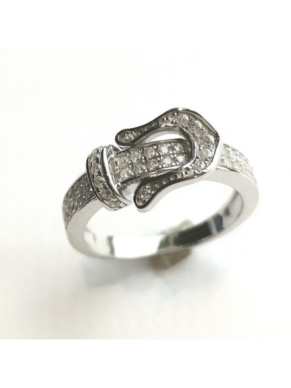 NEW, sterling silver cz buckle ring size 6